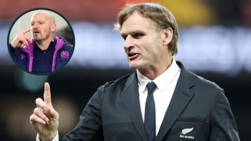 Former All Blacks head coach Scott Robertson and under pressure Scotland boss Gregor Townsend (inset).