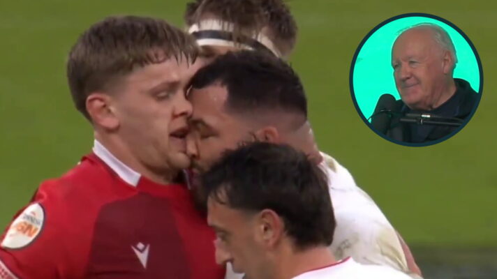 Ellis Genge headbutts Alex Mann and an inset of Owen Doyle.