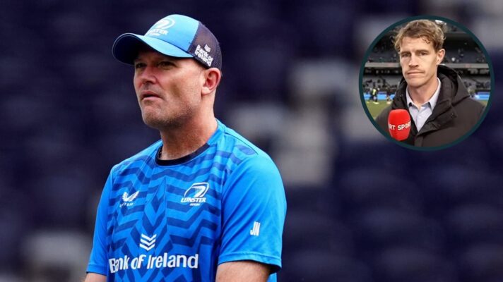 Leinster coach Jacques Nienaber and former Ireland wing Andrew Trimble (inset).