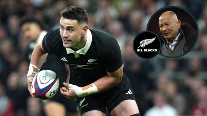 All Blacks full-back Will Jordan and an inset of Eddie Jones.
