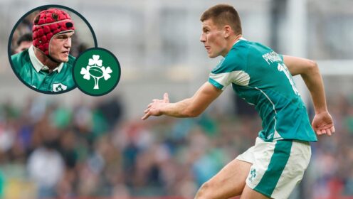 Ireland fly-half Sam Prendergast and flanker Josh van der Flier (inset), who has been omitted for Italy clash.