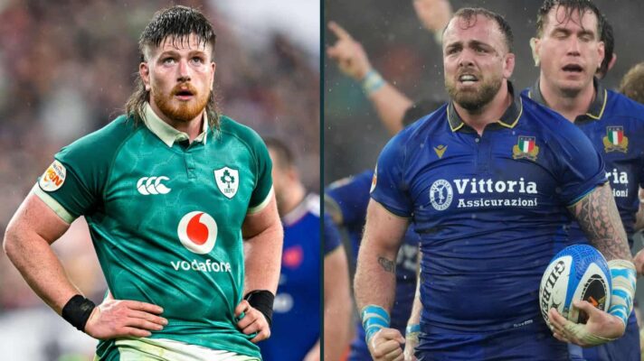 Ireland lock Joe MCarthy and Italy's Niccolò Cannone.