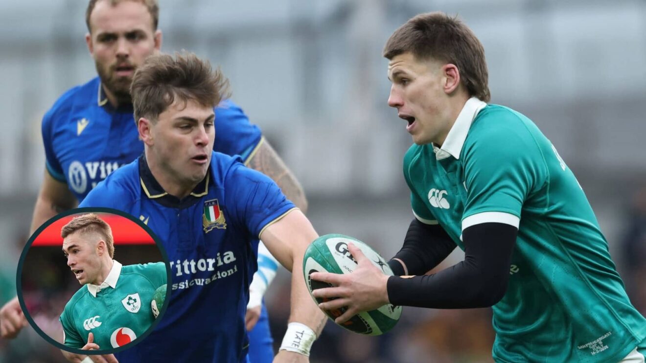 Ireland fly-halves Sam Prendergast and Jack Crowley (inset).