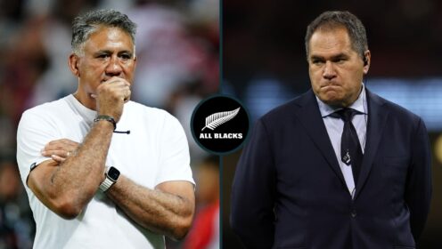 Split image of All Blacks head coach candidates Jamie Joseph and Dave Rennie.