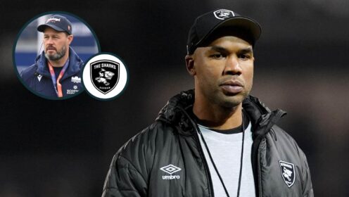 Sharks interim head coach JP Pietersen and an inset of Scott Mathie.