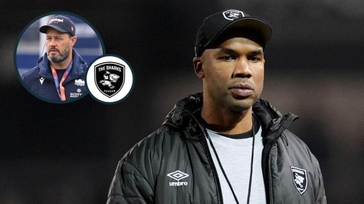 Sharks interim head coach JP Pietersen and an inset of Scott Mathie.