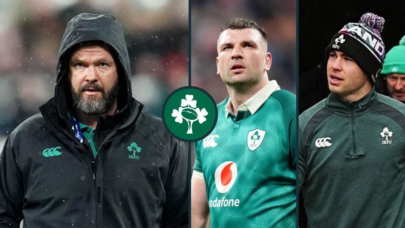 A three panel image of Andy Farrell, Tadhg Beirne and Jack Crowley