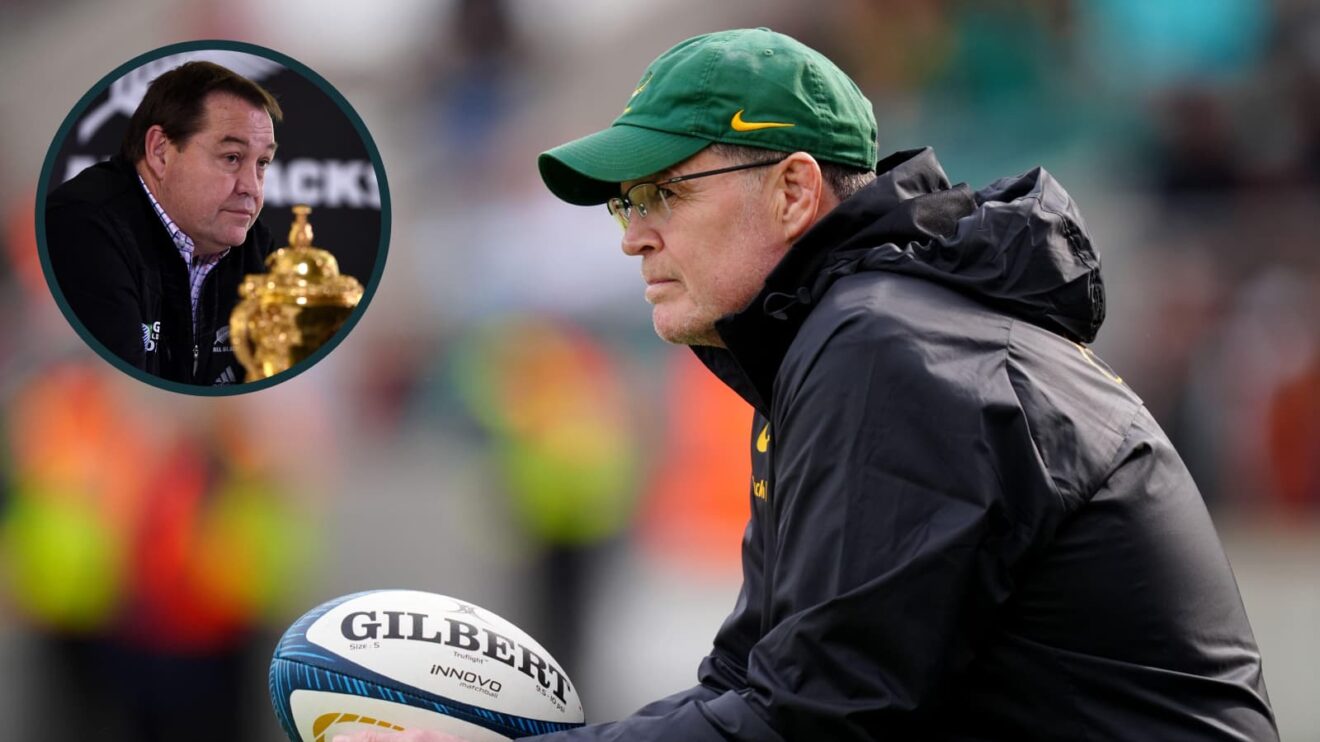 Springboks head coach Rassie Erasmus and an inset of ex-All Blacks boss Sir Steve Hansen (1)