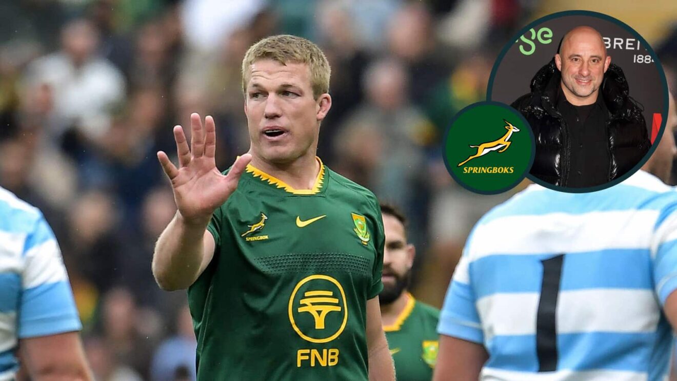 Pieter-Steph du Toit and an inset of ex-England prop David Flatman.