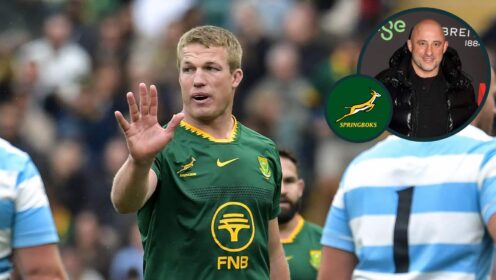 Pieter-Steph du Toit and an inset of ex-England prop David Flatman.