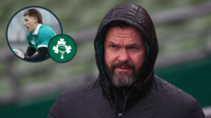 Ireland head coach Andy Farrell and axed fly-half Sam Prendergast (inset).