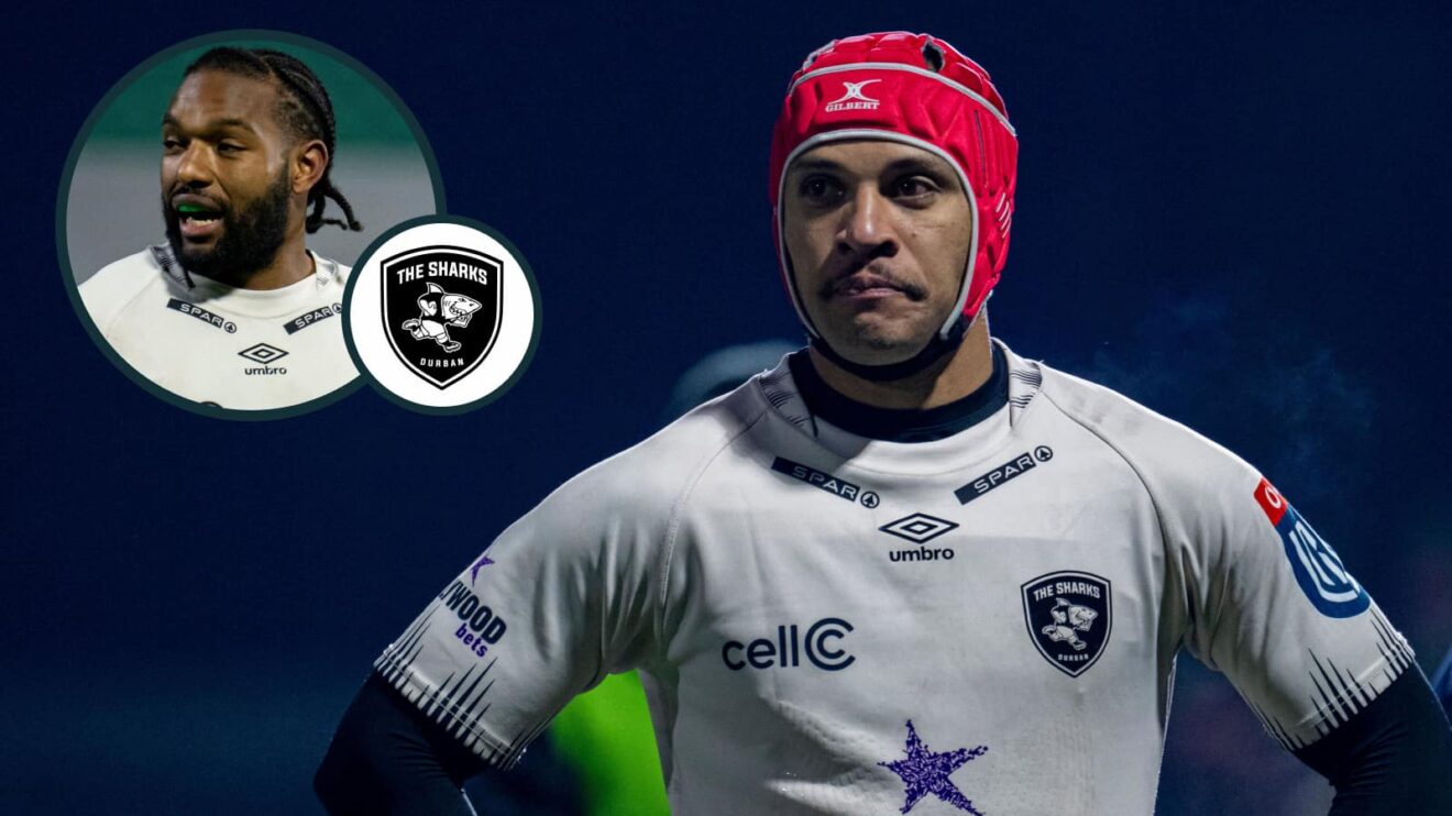 Sharks duo Edwill van der Merwe and Jurenzo Julius (inset).