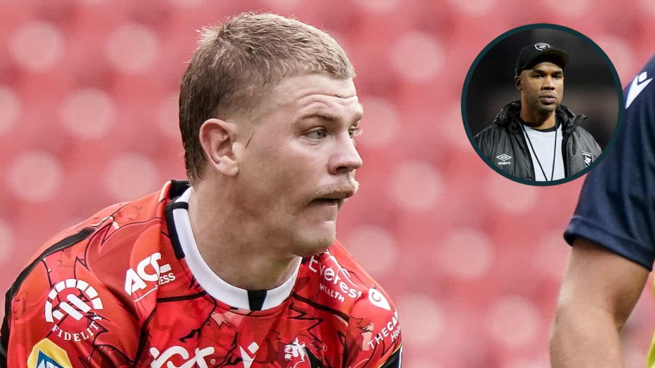 Lions star Morne van den Berg (INPHO/Steve Haag Sports/Willem Loock/EPCR Rugby) with an inset of Sharks head coach JP Pietersen