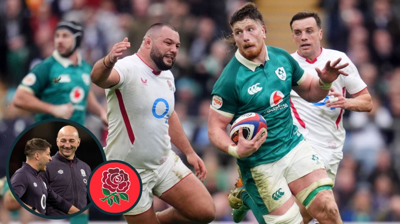 Ireland lock Joe McCarthy gets through the England defence.