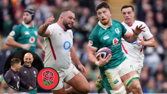 Ireland lock Joe McCarthy gets through the England defence.