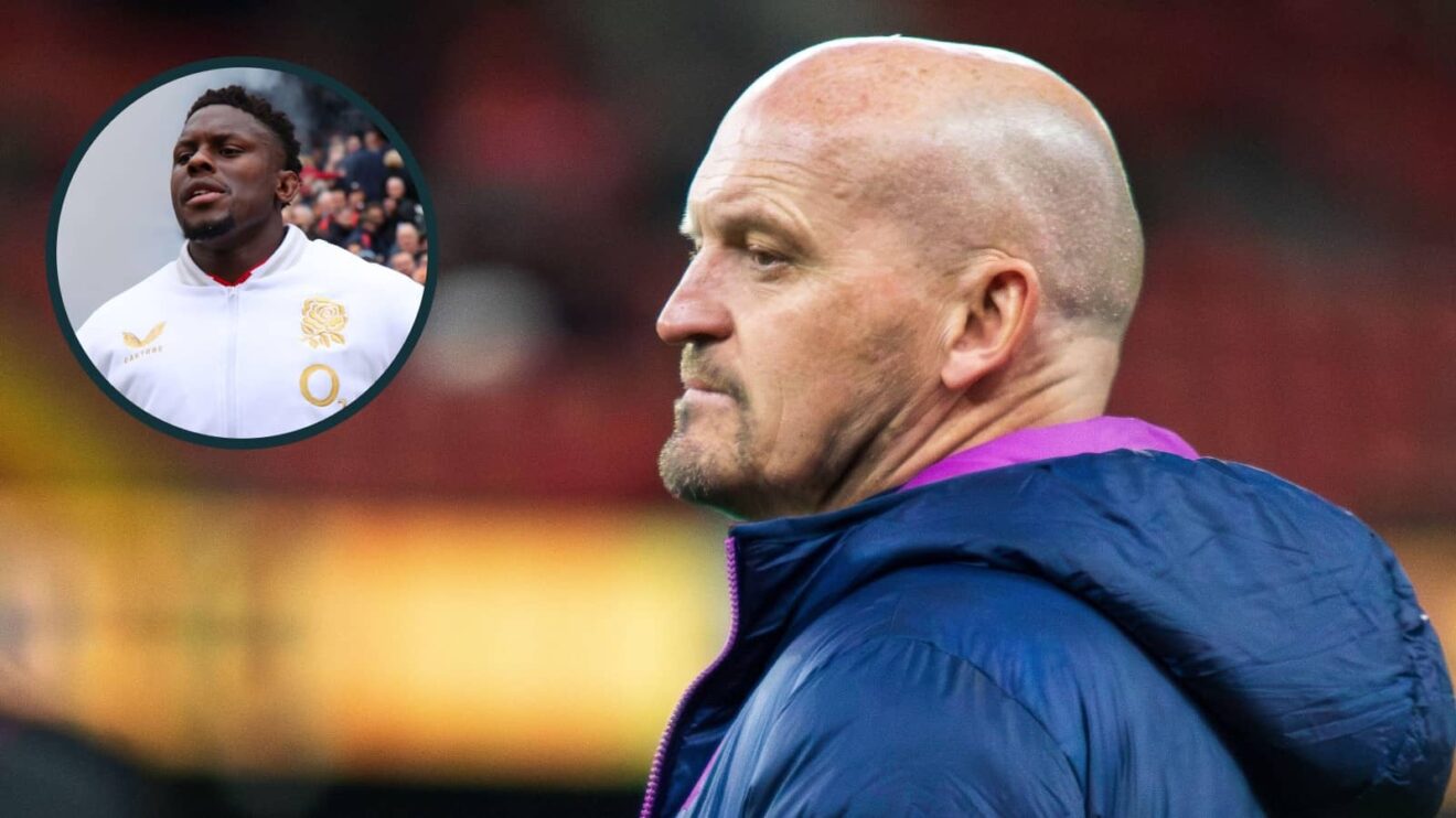 Scotland head coach Gregor Townsend and an inset of England star Maro Itoje.