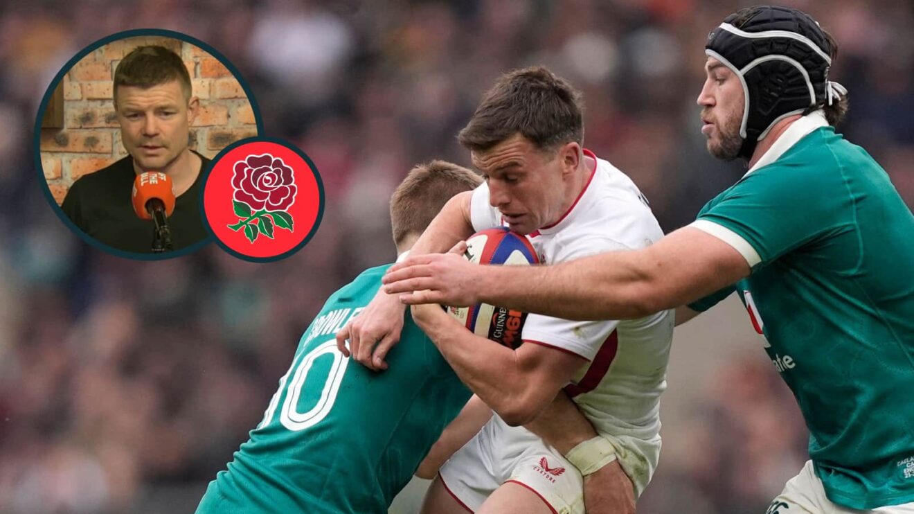 George Ford in action for England against Ireland in 2026 Six Nations, and legendary centre Brian O'Driscoll (inset).