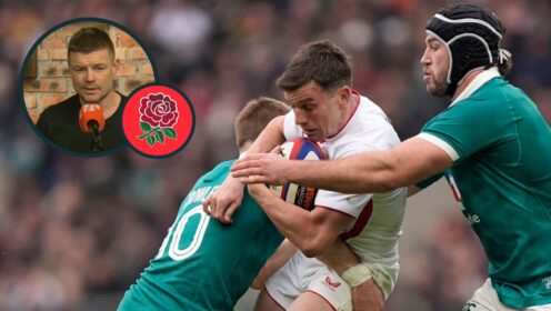 George Ford in action for England against Ireland in 2026 Six Nations, and legendary centre Brian O'Driscoll (inset).