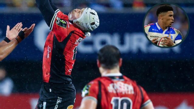 Lions centre Henco van Wyk and Springboks star Sacha Feinberg-Mngomezulu (inset) in action for the Stormers.