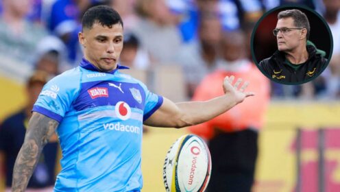 Bulls scrum-half Embrose Papier and Springboks head coach Rassie Erasmus (inset).