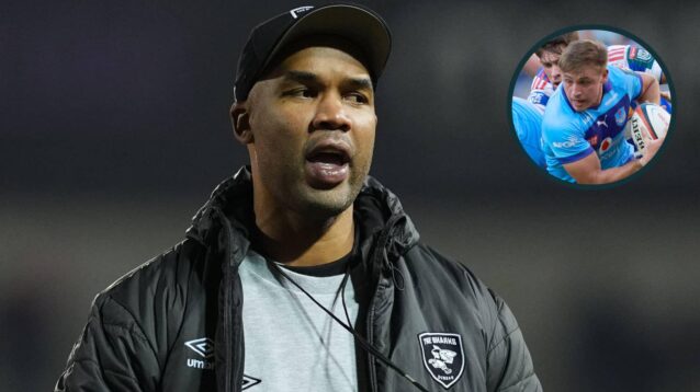 Sharks coach JP Pietersen and an inset of Bulls winger Seb de Klerk.