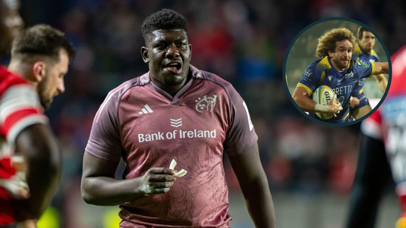Munster's Edwin Edogbo and, inset, Zebre's Bautista Stavile