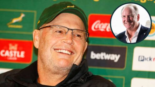 Springboks head coach Rassie Erasmus and World Rugby chair Brett Robinson (inset).