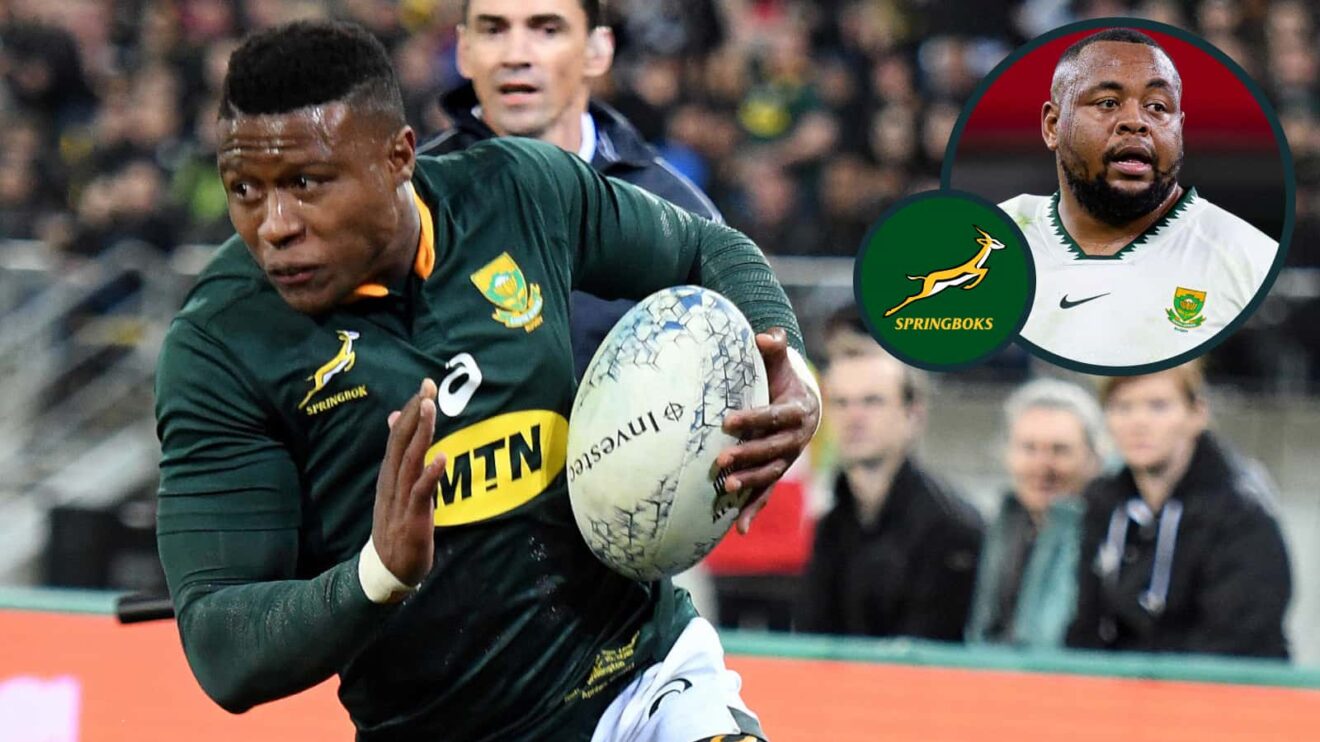 Former Springboms wing Aphiwe Dyantyi and current South Africa prop Asenathi Ntlabakanye (inset).