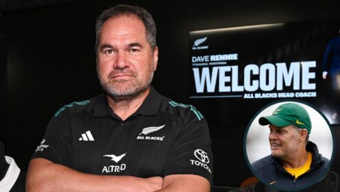 All Blacks head coach Dave Rennie and Springboks boss Rassie Erasmus (inset).