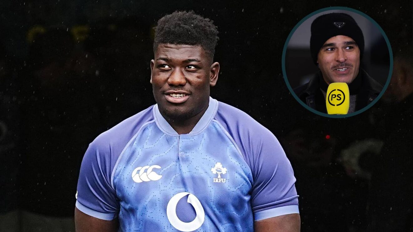 Ireland's Edwin Edogbo and an inset of Simon Zebo.