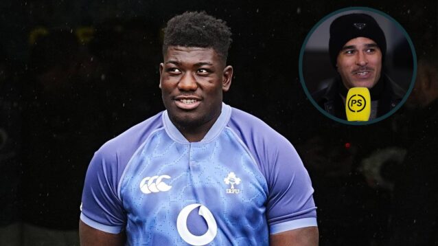 Ireland's Edwin Edogbo and an inset of Simon Zebo.