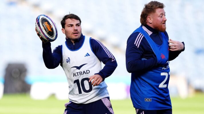 France's Antoine Dupont (left) during a team run at Scottish Gas Murrayfield Stadium, Edinburgh.