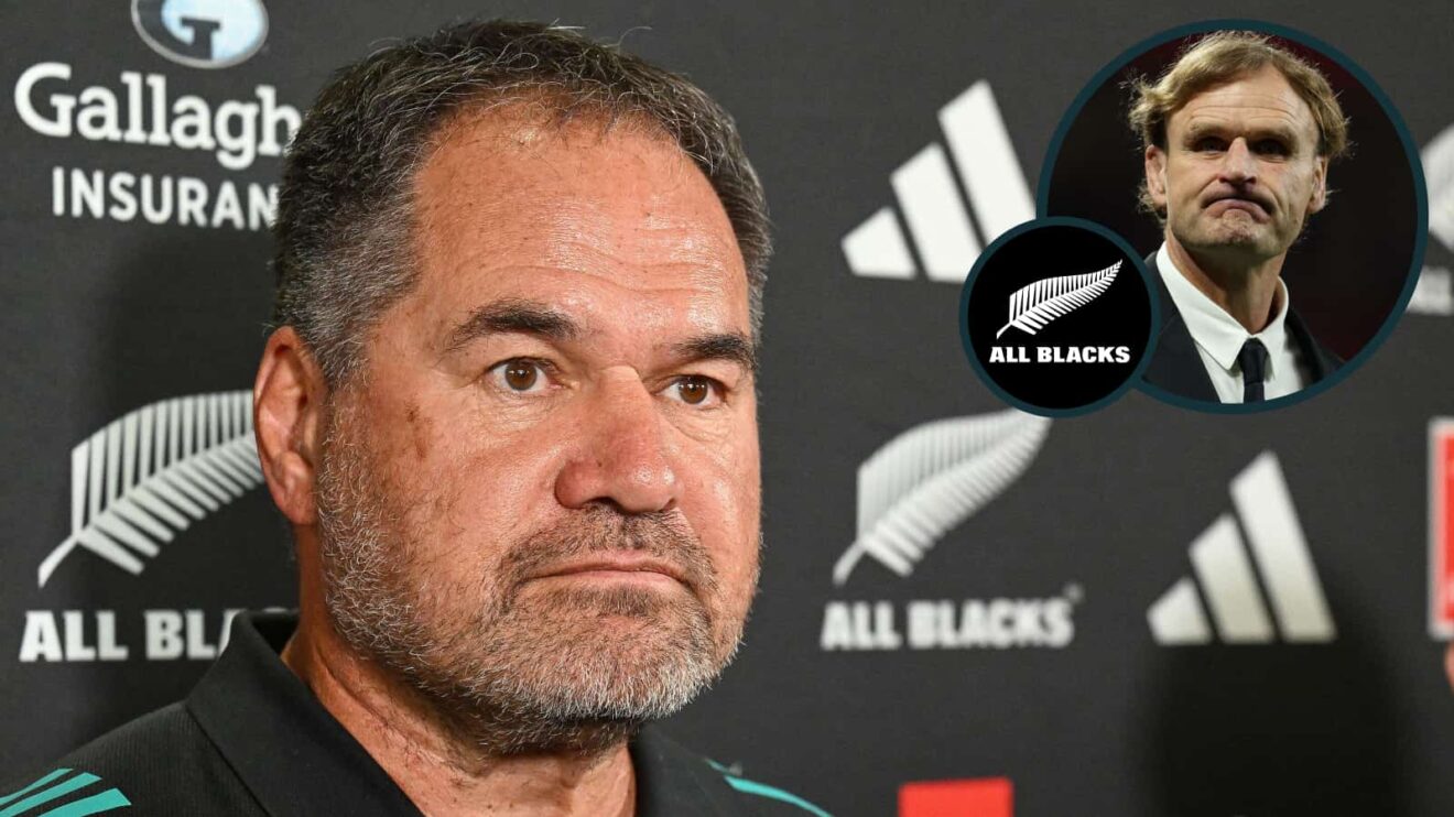 New All Blacks head coach Dave Rennie and former boss Scott Robertson (inset).