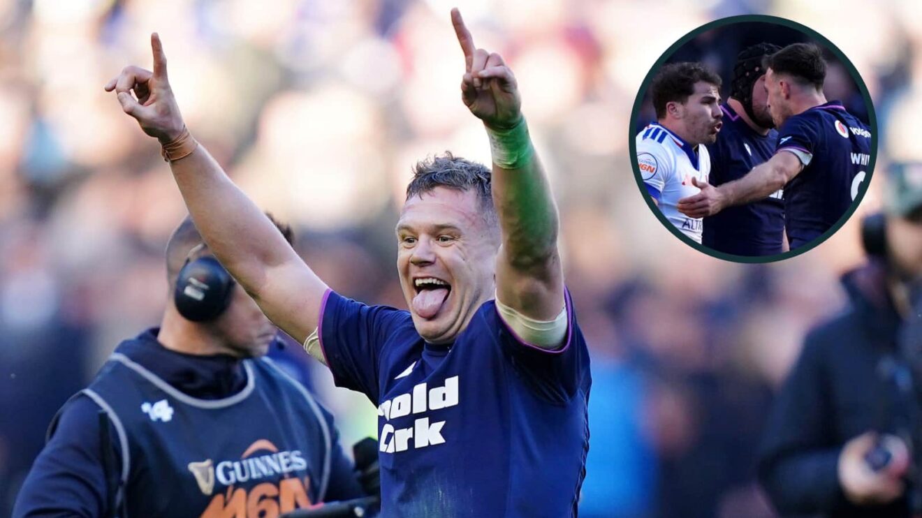 Scotland winger Darcy Graham and an inset of Ben White and Antoine Dupont.