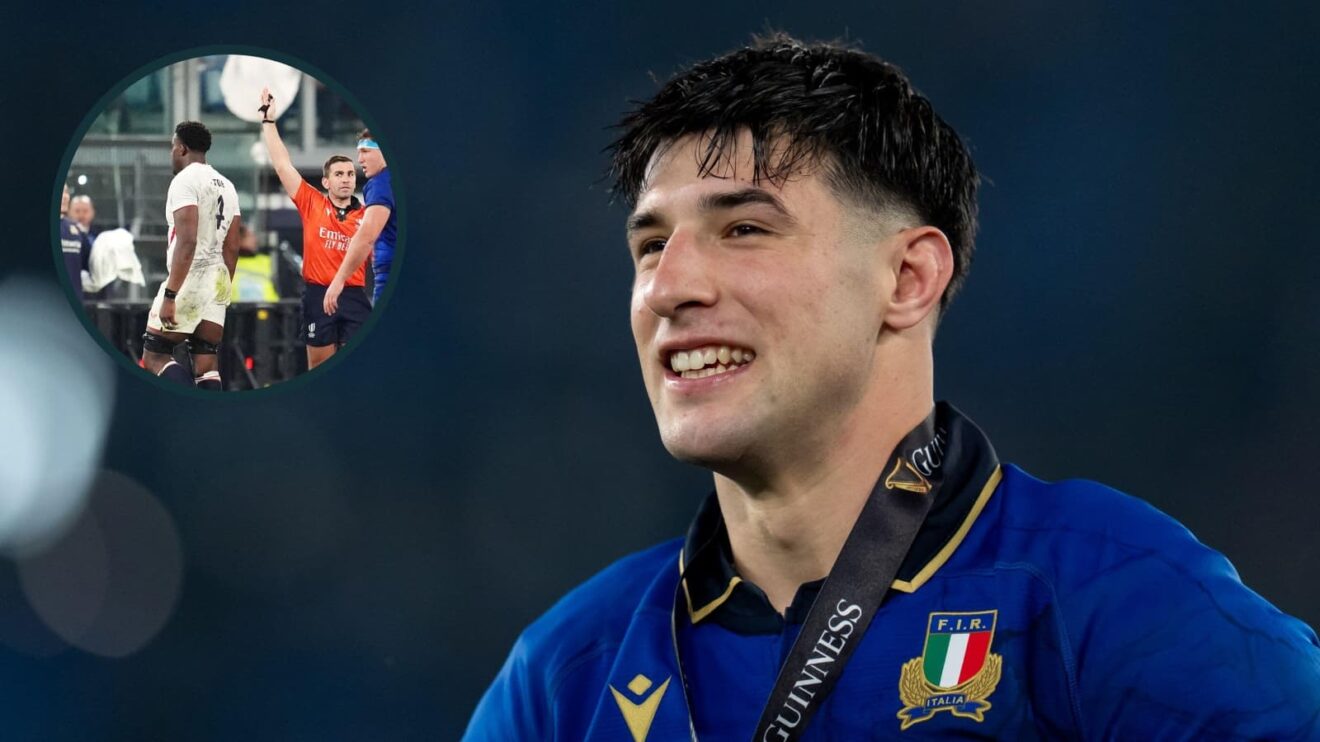 Italy's Tommaso Menoncello and an inset of Maro Itoje.