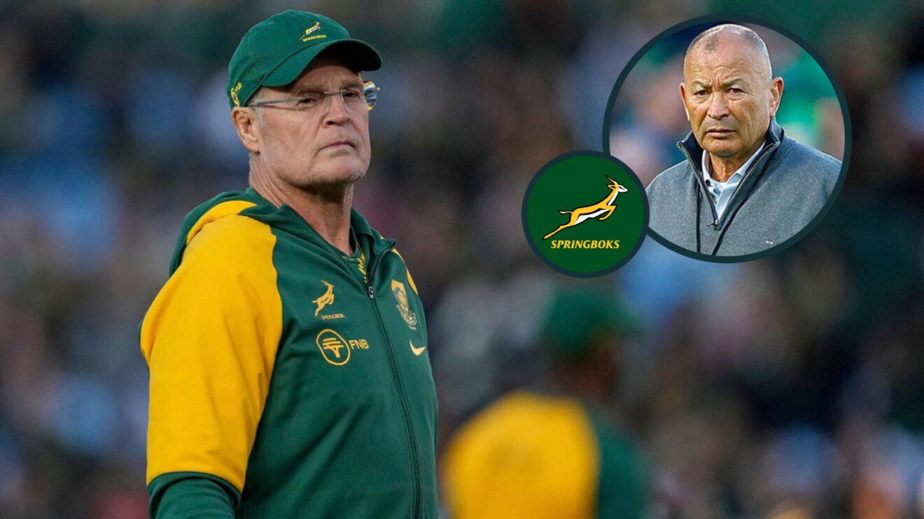 Springboks head coach Rassie Erasmus and Japan boss Eddie Jones (inset).