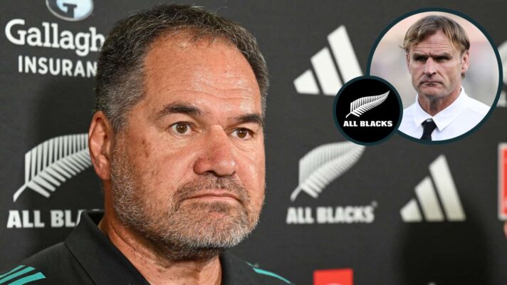 New All Blacks head coach Dave Rennie and former boss Scott Robertson (inset).