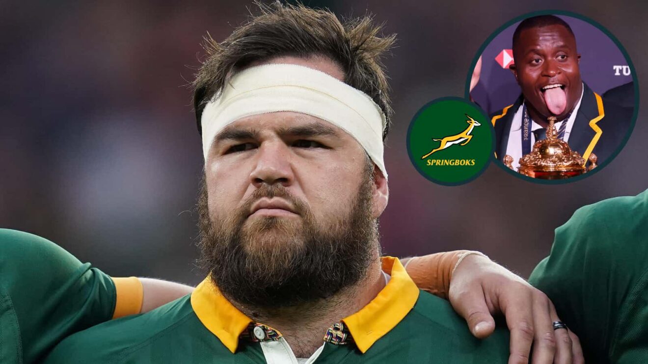 Springboks tighthead prop Frans Malherbe and an inset of teammate Trevor Nyakane.