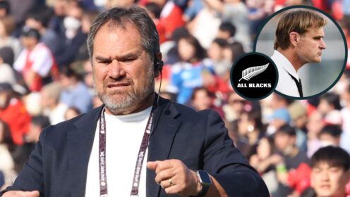 New All Blacks head coach Dave Rennie and former boss Scott Robertson (inset).