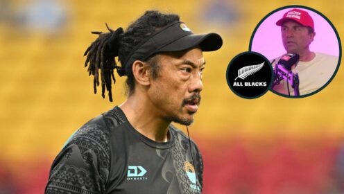 Moana Pasifika head coach Tana Umaga, who has been linked to All Blacks role, and former scrum-half Justin Marshall (inset).