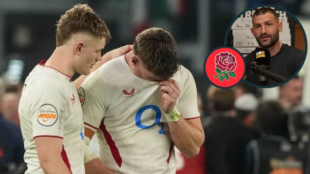 England players dejected following Italy loss and former Test wing Jonny May (inset).