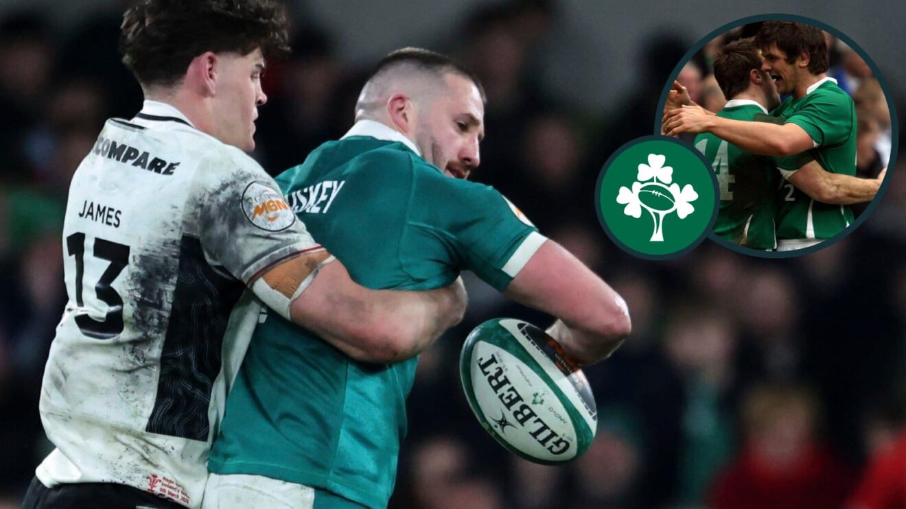 Two layer image of Stuart McCloskey and Irish duo Tommy Bowe and Donncha O'Callaghan