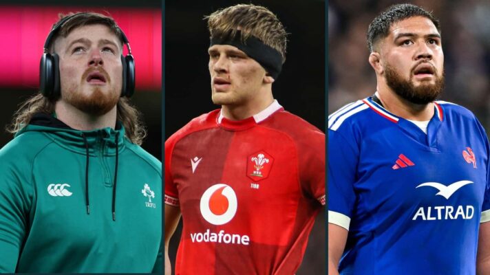 Ireland's Joe McCarthy, Wales' Alex Mann and France's Emmanuel Meafou.