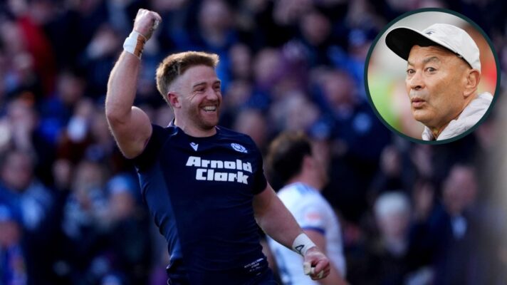 Scotland winger Kyle Steyn and an inset of Eddie Jones.