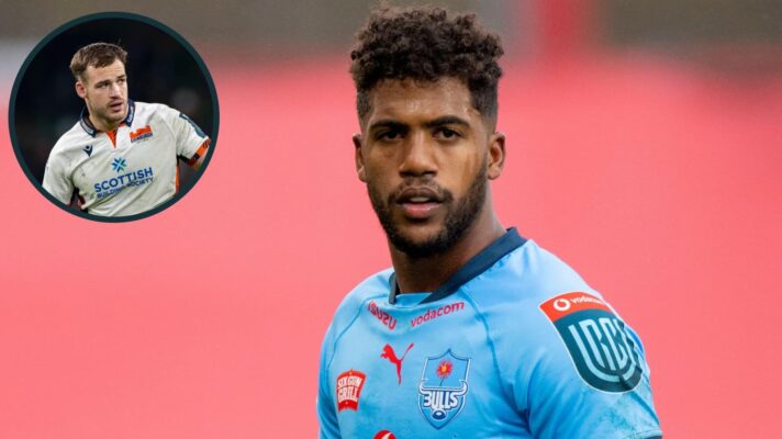 Bulls centre Canan Moodie and an inset of Edinburgh's Wes Goosen.