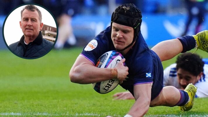 Darcy Graham try against France in brilliant Six Nations clash and former Test referee Nigel Owens (inset).