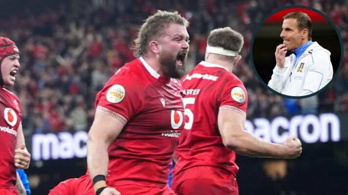 Wales prop Tomas Francis and an inset of Italy head coach Gonzalo Quesada.