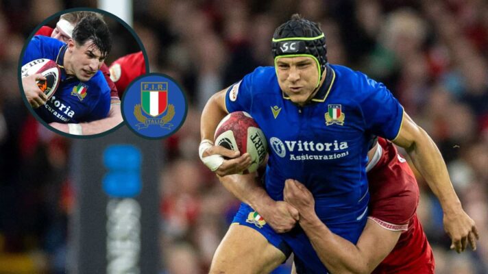 Juan Ignacio Brex and Tommaso Menoncello in action for Italy against Wales in the Six Nations.