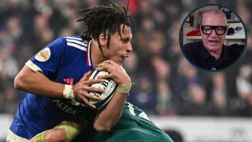 France taking on Ireland in the 2026 Six Nations and All Blacks legend Sir John Kirwan (inset).