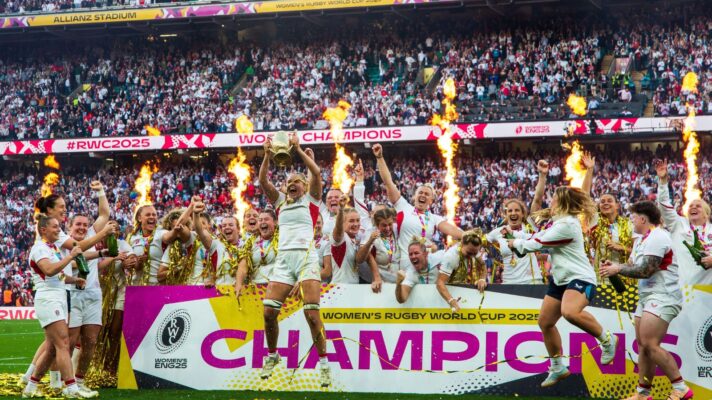 The Red Roses celebrating their World Cup Final win in 2025